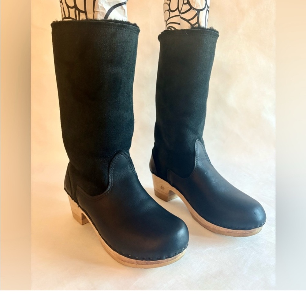 Spectacular No. 6 Black shearling Leather Clogs